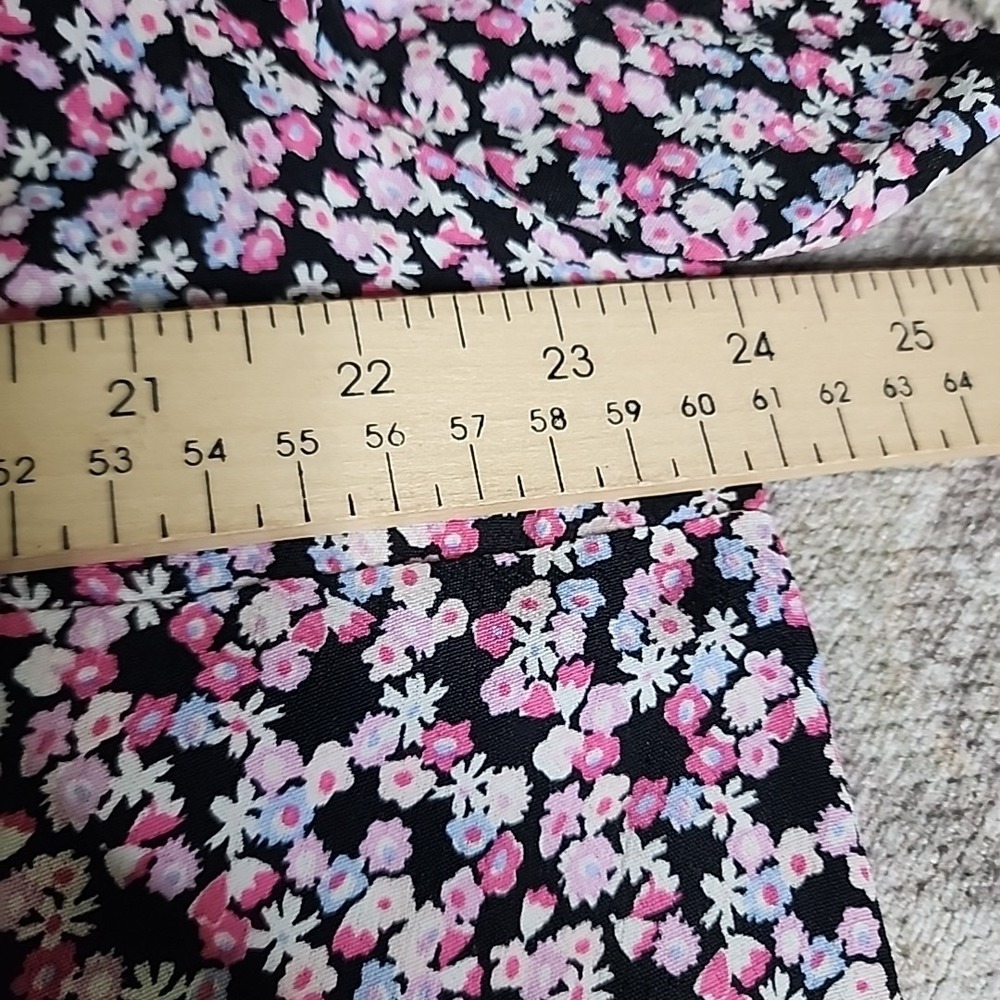 Talbots Top XL Floral Short Sleeve Blouse Keyhole Boho Crew Neck Pink Black - Picture 11 of 13